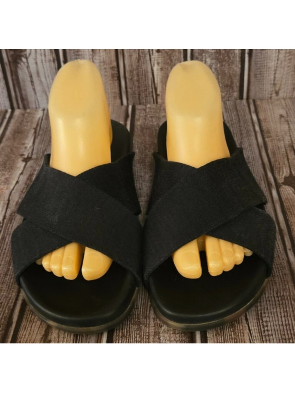 Rothy's The Weekend Crisscross Black Knit Comfort Sandals Slides VGUC - Picture 3 of 8